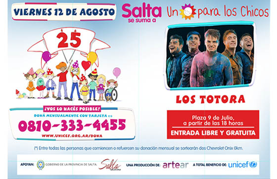 Salta se suma a “Un sol para los chicos” a beneficio de Unicef