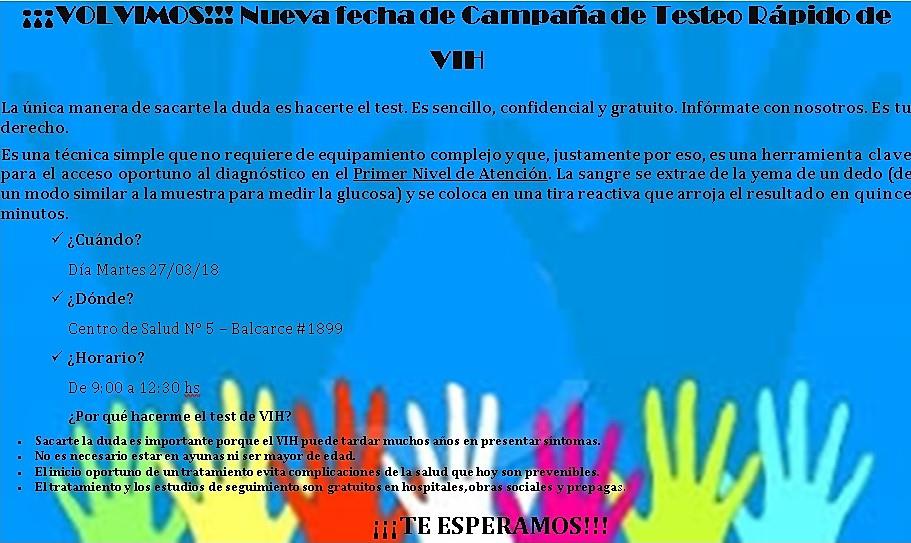 En el centro de salud del barrio El Pilar realizan test rápido de VIH