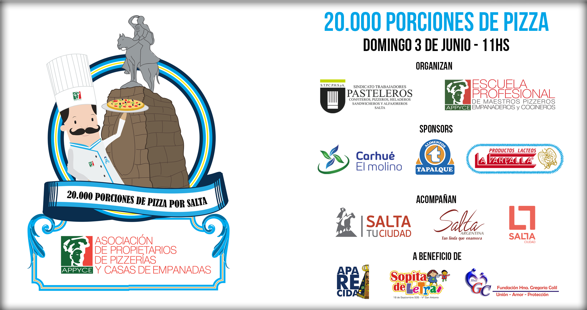 Este domingo se realiza el evento “20 mil porciones de pizza por Salta”