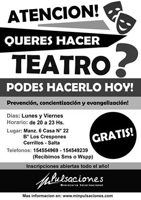 #Gratis: Clases de teatro para dar prevención y evangelización