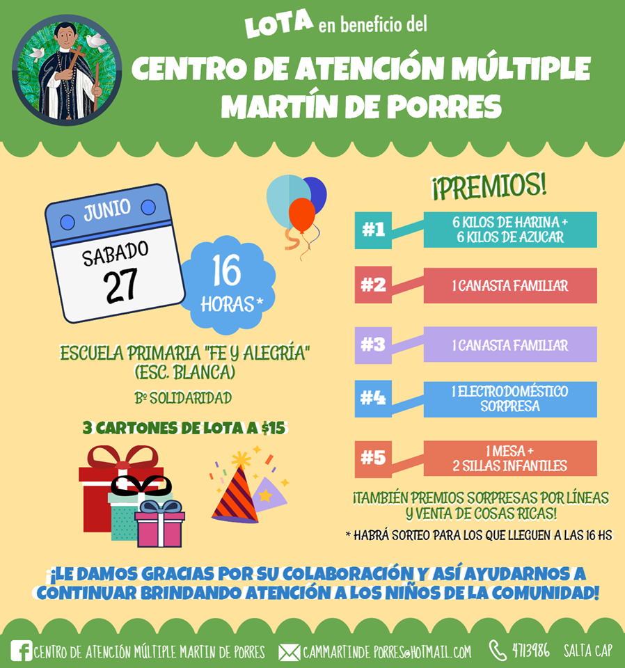 Lota solidaria a beneficio del Centro De Atención Múltiple Martín de Porres