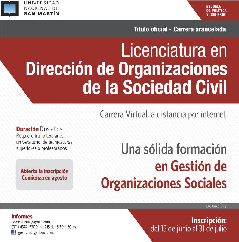 Cupos para estudiar Gestión de Organizaciones Sociales en dos años