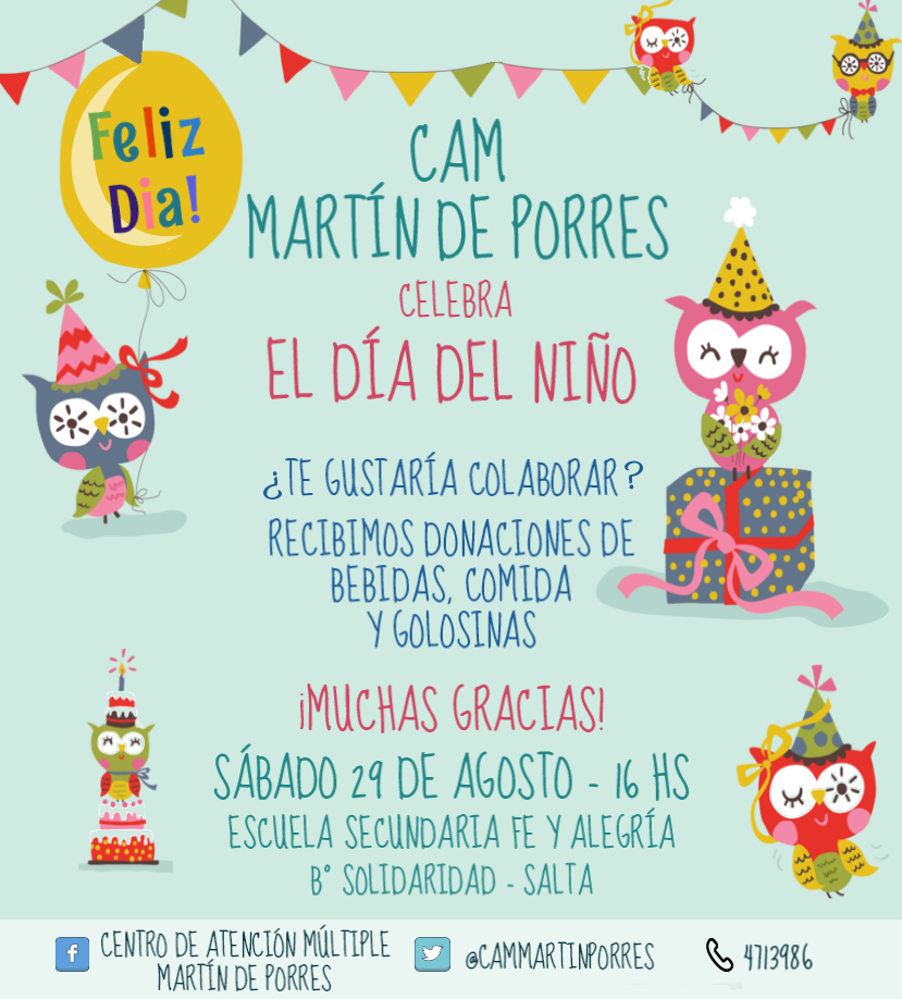 El Centro Martin de Porres solicita la colaboración para el festejo del dia del niño