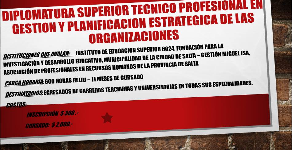 Diplomatura Superior Técnico Profesional en Gestión y Planificación Estratégicas de las Organizaciones.