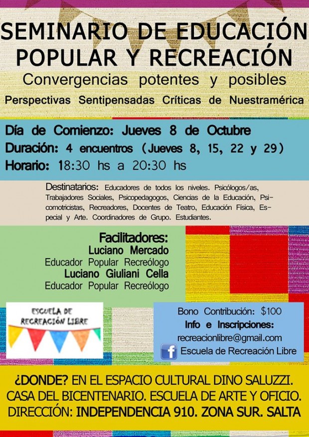Seminario de Educación Popular y Recreación para profesionales de la ciudad
