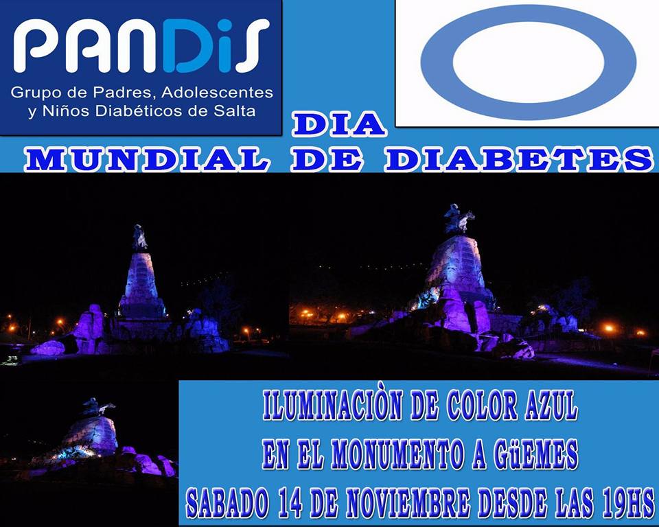 Hoy por el Día Mundial de la Diabetes el monumento a Güemes se viste de Azul