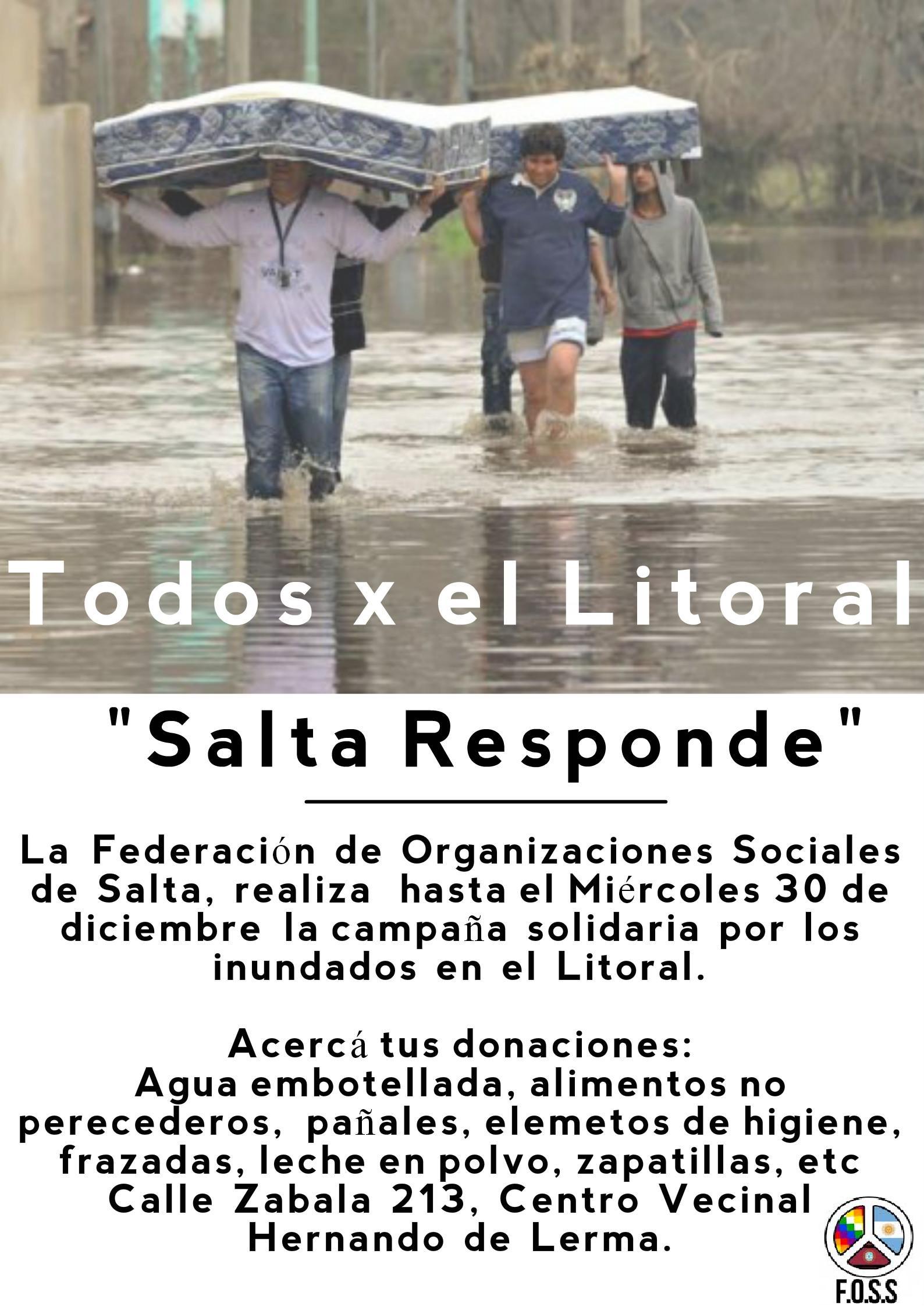 Salta Responde: la campaña  de las ONG para las familias afectadas por el Litoral