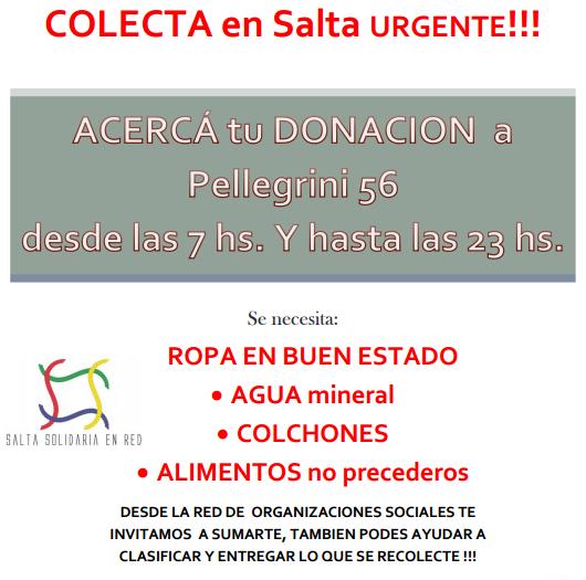 Colecta Solidaria para ayudar a las familias que sufrieron el temporal