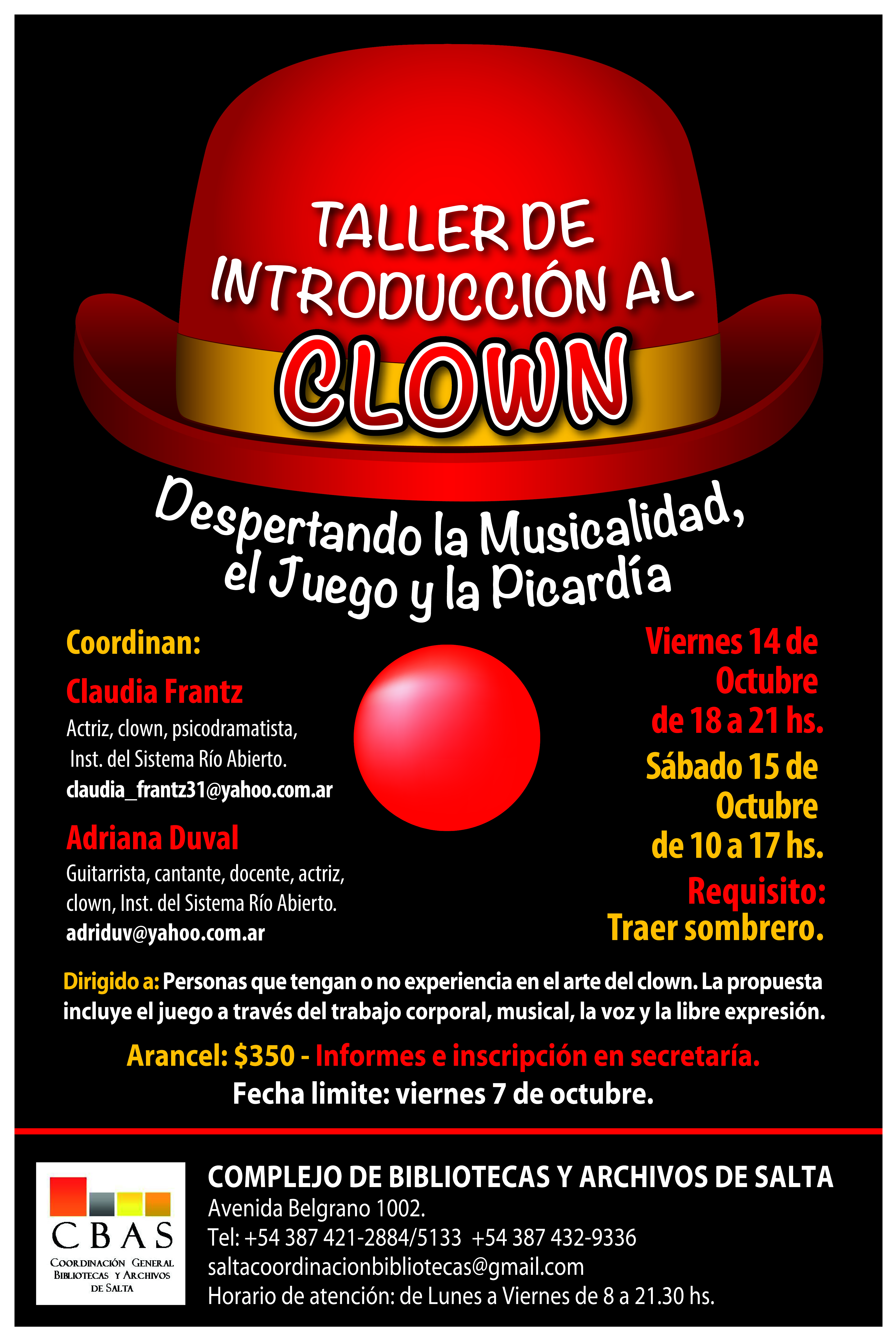 Taller de Introducción al Clown en el Complejo de Bibliotecas y Archivos de Salta