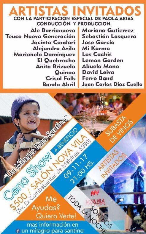 Cena show a beneficio del sueño de Santino