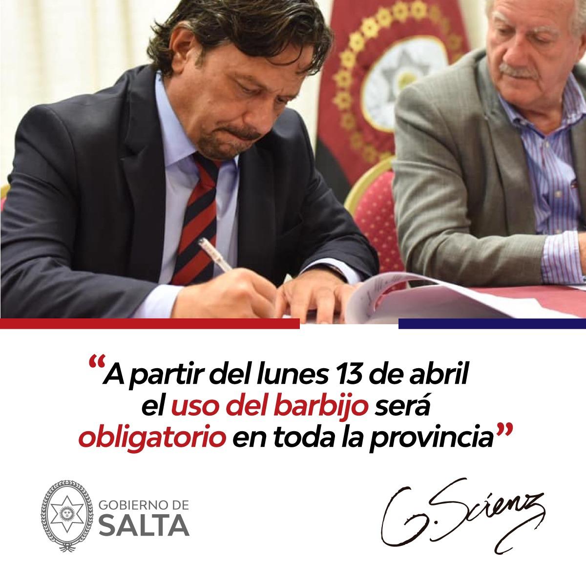 Sáenz anunció el uso obligatorio del barbijo en toda la provincia