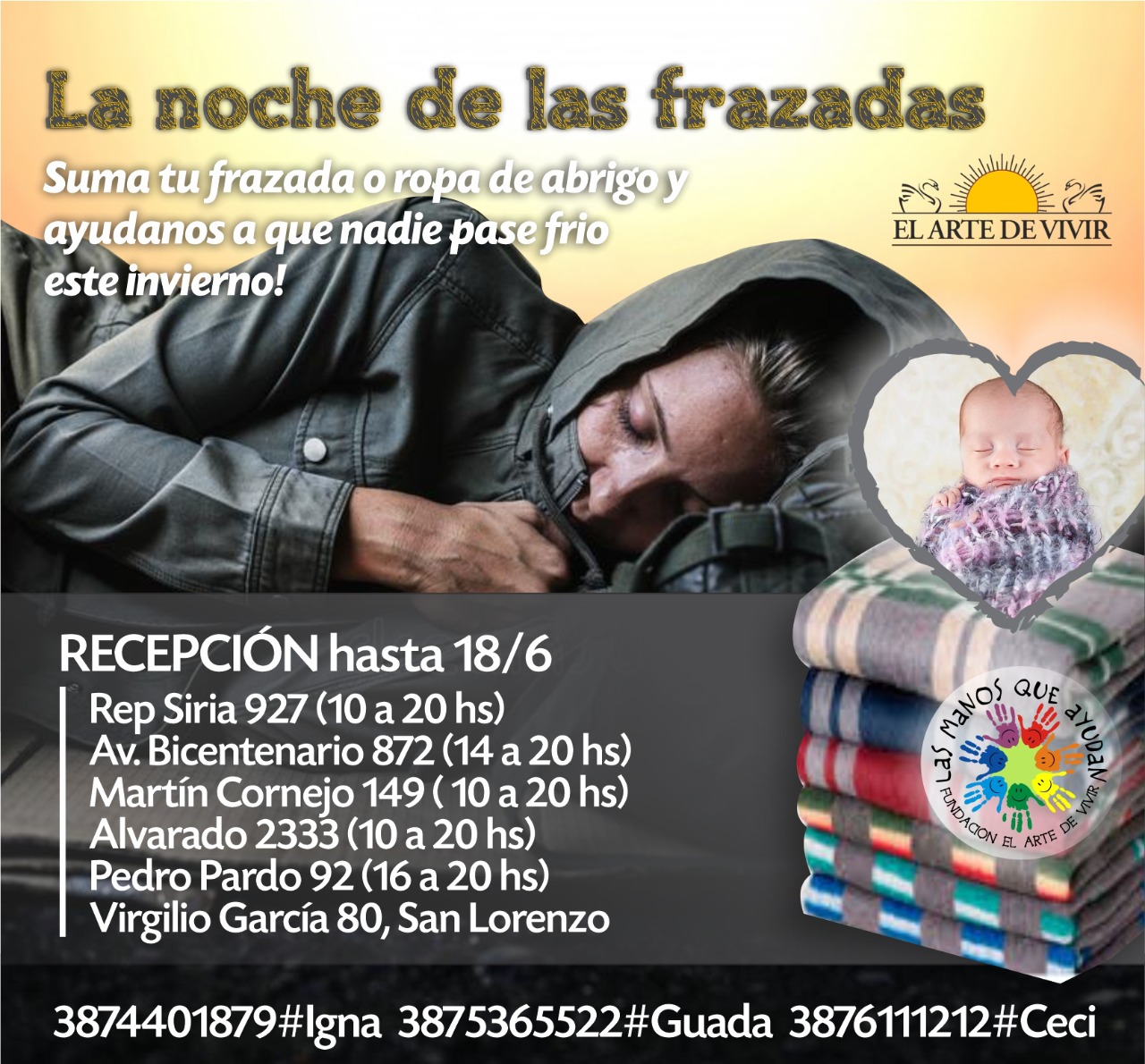 La Fundación Arte de Vida propone la 9° edición de “La noche de las frazadas”