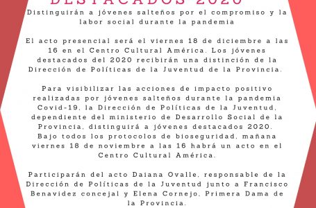 Distinguirán a jóvenes salteños por el compromiso y la labor social durante la pandemia