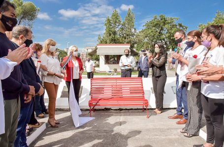 En el CD descubrieron un banco rojo y una plaqueta en conmemoración de las víctimas de femicidio