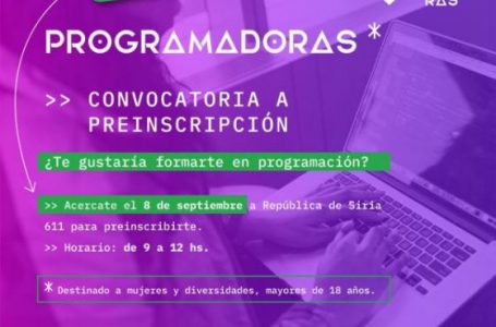 El 8 de septiembre serán las preinscripciones de Programadoras